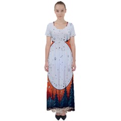 Moon Night Nature Dream Sky High Waist Short Sleeve Maxi Dress by Vaneshop