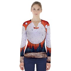 Moon Night Nature Dream Sky V-neck Long Sleeve Top by Vaneshop