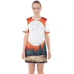 Moon Night Nature Dream Sky Sixties Short Sleeve Mini Dress by Vaneshop