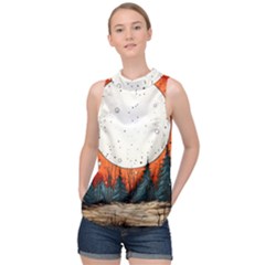 Moon Night Nature Dream Sky High Neck Satin Top by Vaneshop