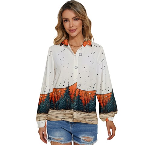 Moon Night Nature Dream Sky Women s Long Sleeve Button Up Shirt by Vaneshop