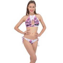 Winter Christmas Snow Xmas Tree Cross Front Halter Bikini Set by Vaneshop