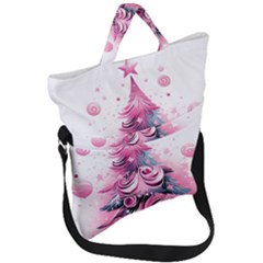 Winter Christmas Snow Xmas Tree Fold Over Handle Tote Bag by Vaneshop