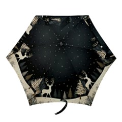 Christmas Winter Xmas Scene Nature Forest Tree Moon Mini Folding Umbrellas by Vaneshop