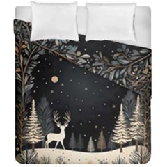 Christmas Winter Xmas Scene Nature Forest Tree Moon Duvet Cover Double Side (california King Size) by Vaneshop