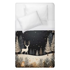 Christmas Winter Xmas Scene Nature Forest Tree Moon Duvet Cover (single Size) by Vaneshop