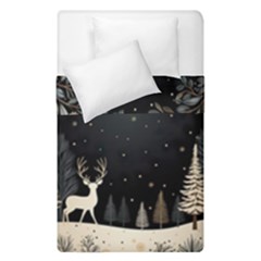 Christmas Winter Xmas Scene Nature Forest Tree Moon Duvet Cover Double Side (single Size) by Vaneshop