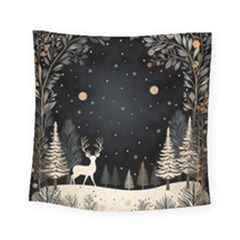 Christmas Winter Xmas Scene Nature Forest Tree Moon Square Tapestry (small)