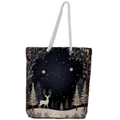 Christmas Winter Xmas Scene Nature Forest Tree Moon Full Print Rope Handle Tote (large) by Vaneshop