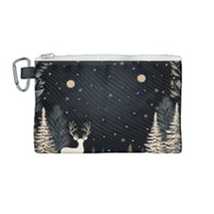 Christmas Winter Xmas Scene Nature Forest Tree Moon Canvas Cosmetic Bag (medium) by Vaneshop