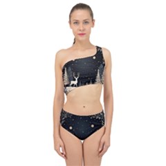 Christmas Winter Xmas Scene Nature Forest Tree Moon Spliced Up Two Piece Swimsuit by Vaneshop