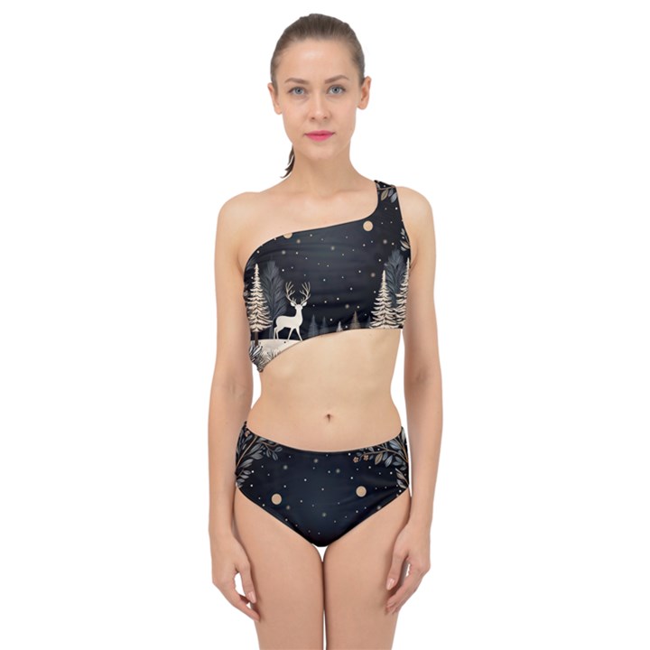 Christmas Winter Xmas Scene Nature Forest Tree Moon Spliced Up Two Piece Swimsuit