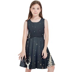 Christmas Winter Xmas Scene Nature Forest Tree Moon Kids  Skater Dress by Vaneshop