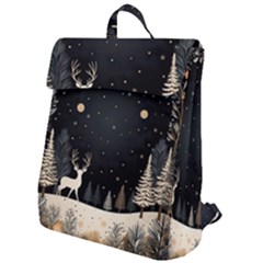 Christmas Winter Xmas Scene Nature Forest Tree Moon Flap Top Backpack by Vaneshop