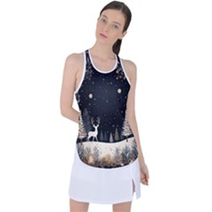 Christmas Winter Xmas Scene Nature Forest Tree Moon Racer Back Mesh Tank Top by Vaneshop