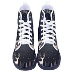 Christmas Winter Xmas Scene Nature Forest Tree Moon Women s High-top Canvas Sneakers by Vaneshop