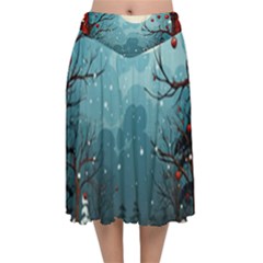 Christmas Frame Border Velvet Flared Midi Skirt by Vaneshop