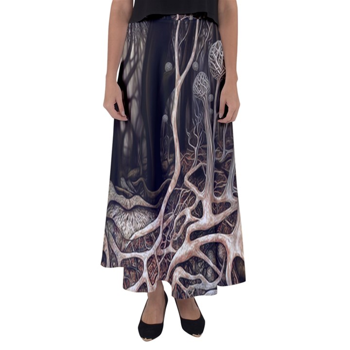 Tree Nature Landscape Forest Flared Maxi Skirt