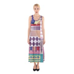 Abstract Shapes Colors Gradient Sleeveless Maxi Dress by Vaneshop