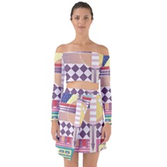 Abstract Shapes Colors Gradient Off Shoulder Top With Skirt Set by Vaneshop