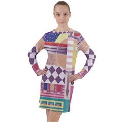 Abstract Shapes Colors Gradient Long Sleeve Hoodie Dress