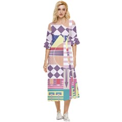 Abstract Shapes Colors Gradient Double Cuff Midi Dress