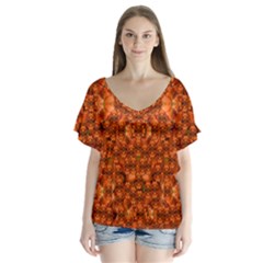 Floral Time In Peace And Love V-neck Flutter Sleeve Top by pepitasart