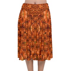 Floral Time In Peace And Love Velvet Flared Midi Skirt