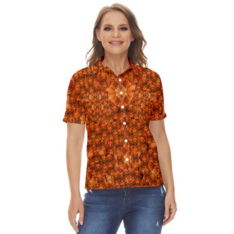 Floral Time In Peace And Love Women s Short Sleeve Double Pocket Shirt by pepitasart