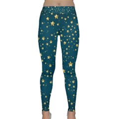 Star Golden Pattern Christmas Design White Gold Classic Yoga Leggings by Vaneshop