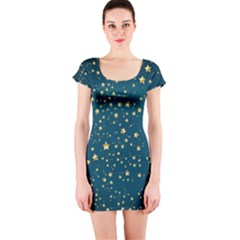 Star Golden Pattern Christmas Design White Gold Short Sleeve Bodycon Dress by Vaneshop