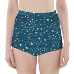 Star Golden Pattern Christmas Design White Gold High-waisted Bikini Bottoms