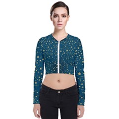 Star Golden Pattern Christmas Design White Gold Long Sleeve Zip Up Bomber Jacket by Vaneshop