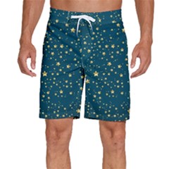 Star Golden Pattern Christmas Design White Gold Men s Beach Shorts by Vaneshop