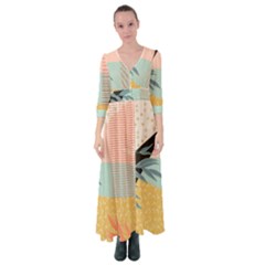 Leaves Pattern Design Colorful Decorative Texture Button Up Maxi Dress by Vaneshop