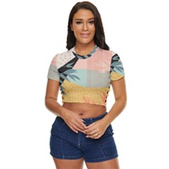 Leaves Pattern Design Colorful Decorative Texture Side Button Cropped T-shirt by Vaneshop