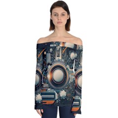 Illustrations Technology Robot Internet Processor Off Shoulder Long Sleeve Top by Vaneshop