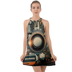 Illustrations Technology Robot Internet Processor Halter Tie Back Chiffon Dress by Vaneshop