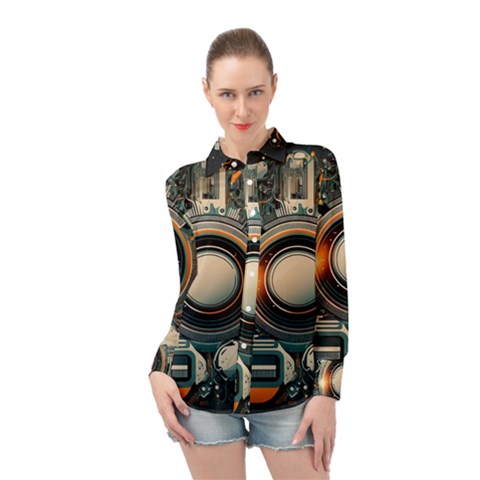 Illustrations Technology Robot Internet Processor Long Sleeve Chiffon Shirt by Vaneshop