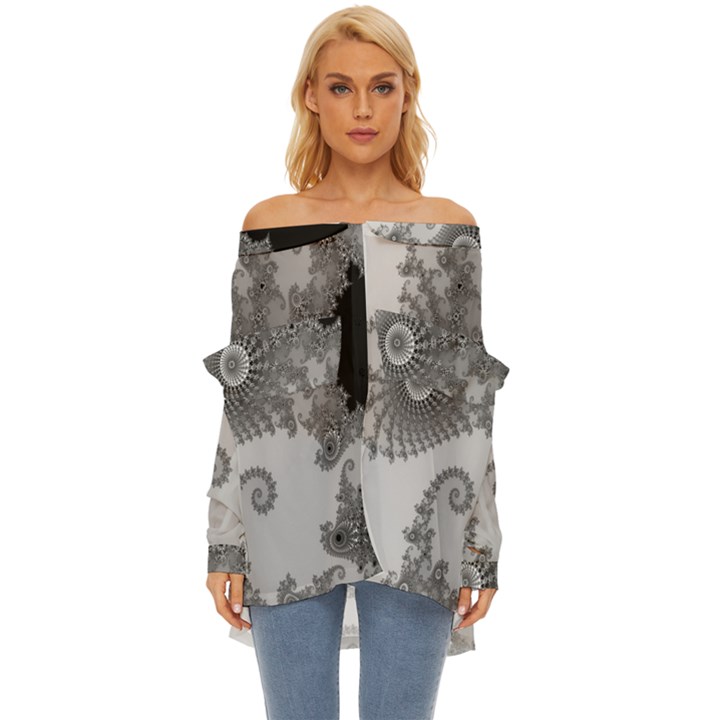 Apple Males Almond Bread Abstract Mathematics Off Shoulder Chiffon Pocket Shirt