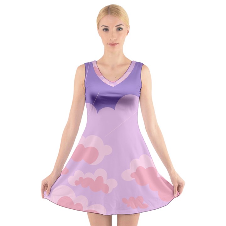 Sky Nature Sunset Clouds Space Fantasy Sunrise V-Neck Sleeveless Dress