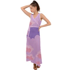 Sky Nature Sunset Clouds Space Fantasy Sunrise V-neck Chiffon Maxi Dress by Vaneshop