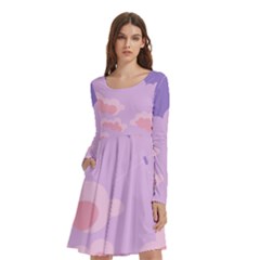 Sky Nature Sunset Clouds Space Fantasy Sunrise Long Sleeve Knee Length Skater Dress With Pockets by Vaneshop