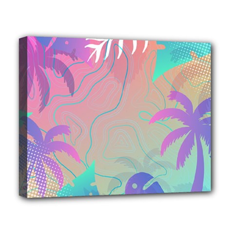 Palm Trees Leaves Plants Tropical Wreath Deluxe Canvas 20  X 16  (stretched) by Vaneshop