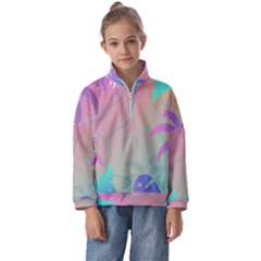 Palm Trees Leaves Plants Tropical Wreath Kids  Half Zip Hoodie by Vaneshop