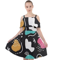 Art Pattern Design Background Print Cut Out Shoulders Chiffon Dress