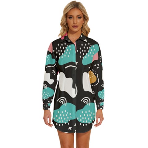 Art Pattern Design Background Print Womens Long Sleeve Shirt Dress by Vaneshop