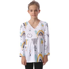 Art Pattern Design Wallpaper Background Print Kids  V Neck Casual Top by Vaneshop