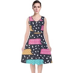 Art Pattern Design Wallpaper Background Print Patterns V-neck Midi Sleeveless Dress  by Vaneshop