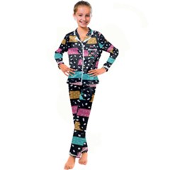 Art Pattern Design Wallpaper Background Print Patterns Kids  Satin Long Sleeve Pajamas Set by Vaneshop